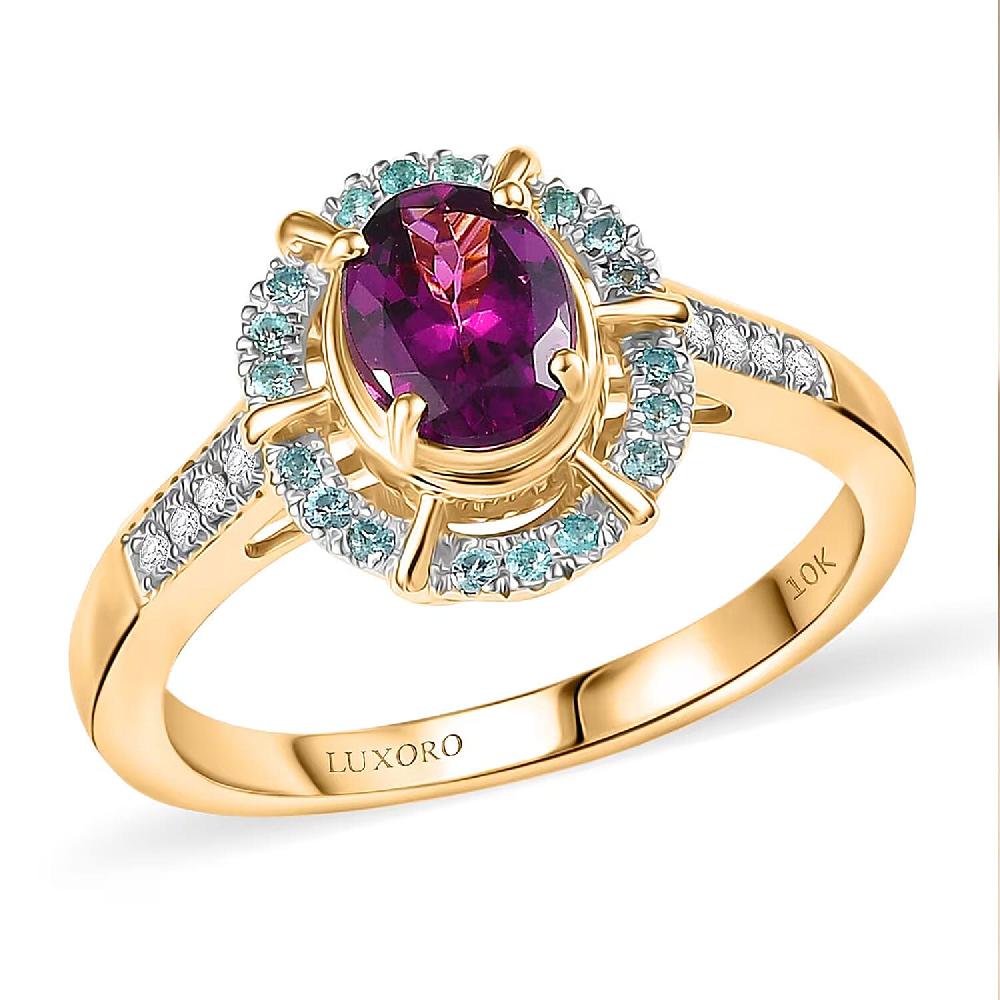 Certified & Appraised Luxoro AAA Radiant Ember Garnet Paraiba Tourmaline And G-H I2 Diamond 1.75 Ctw Ring In 10K Yellow Gold