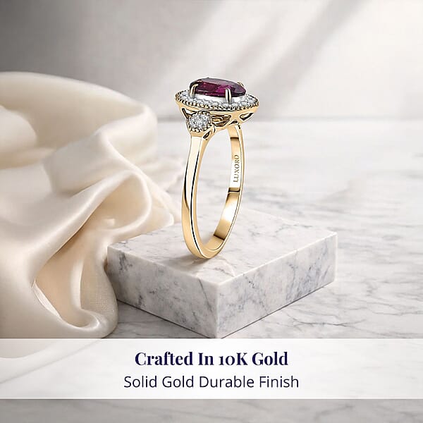 Certified & Appraised Luxoro AAA Radiant Ember Garnet And G-H I2 Diamond 1.67 Ctw Ring In 10K Yellow Gold