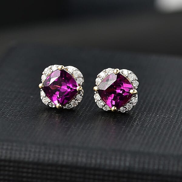 Certified & Appraised Luxoro AAA Radiant Ember Garnet And G-H I2 Diamond 1.43 Ctw Earrings In 10K Yellow Gold