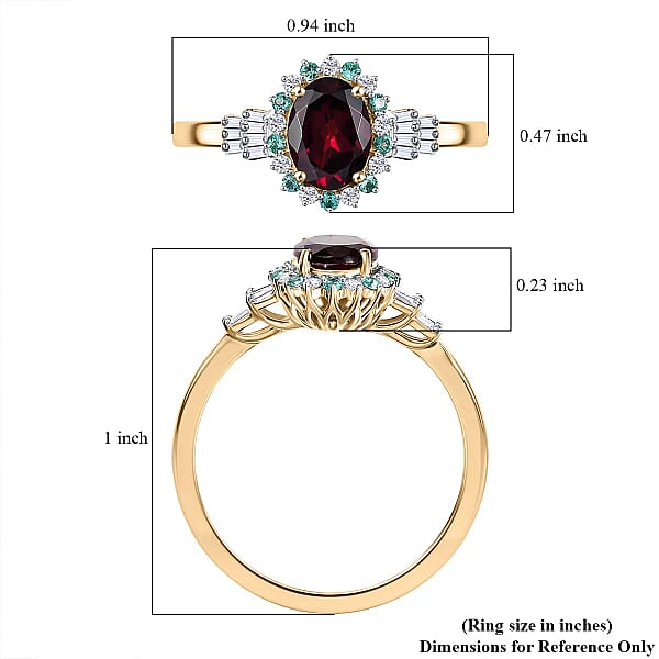 Certified & Appraised Luxoro AAA Radiant Ember Garnet AAAA Paraiba Tourmaline And Diamond E-F I2 1.76 Ctw Ring In 10K Yellow Gold