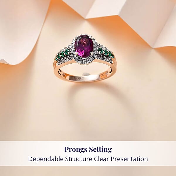 Certified & Appraised Luxoro AAA Radiant Ember Garnet Boyaca Colombian Emerald And G-H I2 Diamond 1.93 Ctw Ring In 10K Rose Gold