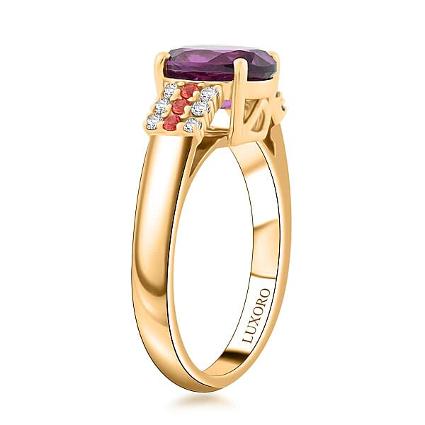 Certified & Appraised Luxoro AAA Radiant Ember Garnet Padparadscha Sapphire And G-H I2 Diamond 2.60 Ctw Ring In 10K Yellow Gold 4.15 Grams