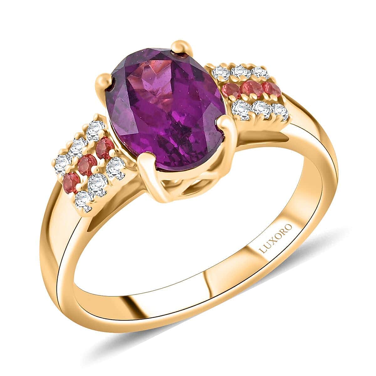 Certified & Appraised Luxoro AAA Radiant Ember Garnet Padparadscha Sapphire and G-H I2 Diamond 2.60 ctw Ring in 10K Yellow Gold 4.15 Grams