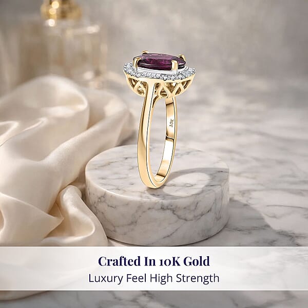 Certified & Appraised Luxoro AAA Radiant Ember Garnet And G-H I2 Diamond 3.30 Ctw Halo Ring In 10K Yellow Gold