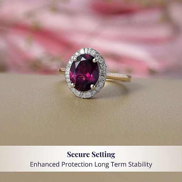 Certified & Appraised Luxoro AAA Radiant Ember Garnet And G-H I2 Diamond 3.30 Ctw Halo Ring In 10K Yellow Gold
