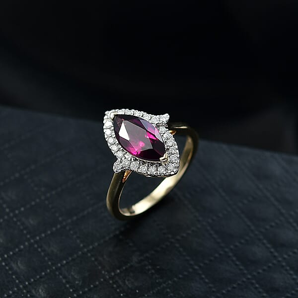Certified & Appraised Luxoro AAA Radiant Ember Garnet And G-H I2 Diamond 2.00 Ctw Halo Ring In 10K Yellow Gold