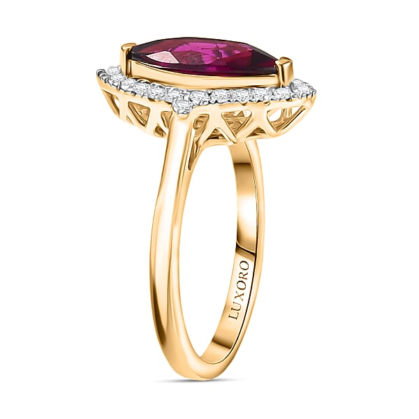Certified & Appraised Luxoro AAA Radiant Ember Garnet And G-H I2 Diamond 2.00 Ctw Halo Ring In 10K Yellow Gold