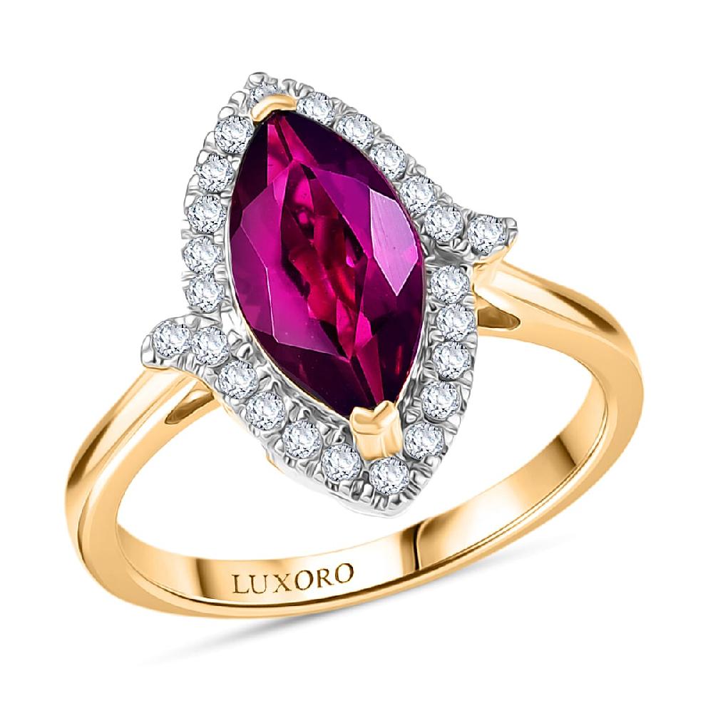 Certified & Appraised Luxoro AAA Radiant Ember Garnet and G-H I2 Diamond 2.00 ctw Halo Ring in 10K Yellow Gold