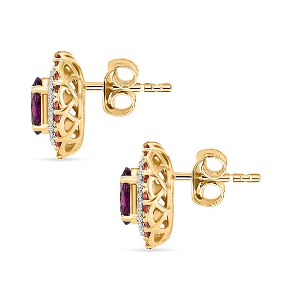 Certified & Appraised Luxoro AAA Radiant Ember Garnet Padparadscha Sapphire I2 Diamond 3.00 Ctw Stud Earrings In 10K Yellow Gold