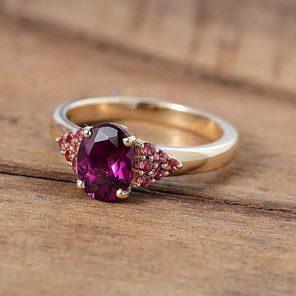 Certified & Appraised Luxoro AAA Radiant Ember Garnet And Padparadscha Sapphire 1.65 Ctw Ring In 10K Yellow Gold