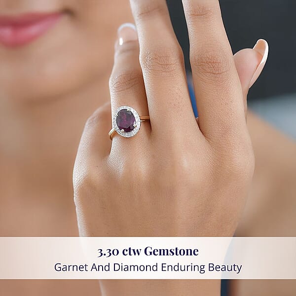Certified & Appraised Luxoro AAA Radiant Ember Garnet And G-H I2 Diamond 3.30 Ctw Halo Ring In 10K Yellow Gold