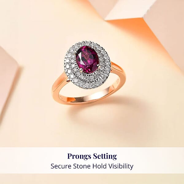 Certified & Appraised Luxoro AAA Radiant Ember Garnet And G-H I2 Diamond 1.97 Ctw Double Halo Ring In 10K Rose Gold