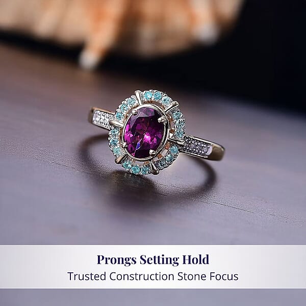 Certified & Appraised Luxoro AAA Radiant Ember Garnet Paraiba Tourmaline And G-H I2 Diamond 1.75 Ctw Ring In 10K Yellow Gold