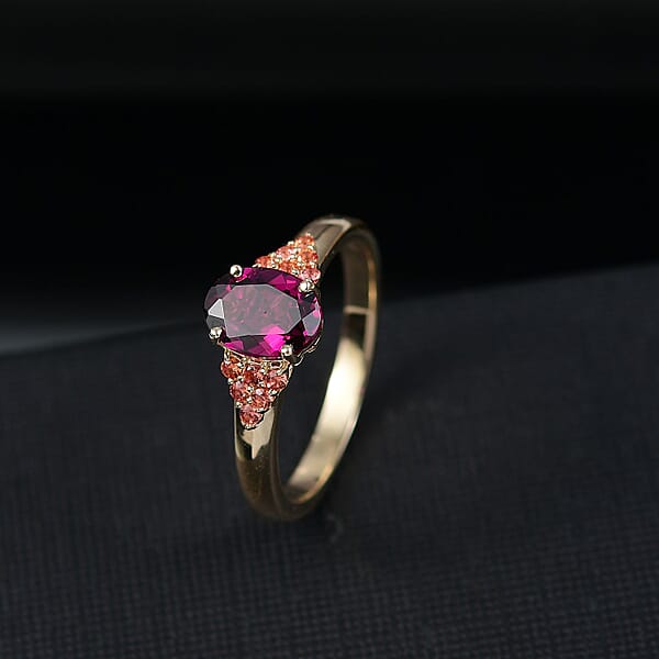 Certified & Appraised Luxoro AAA Radiant Ember Garnet And Padparadscha Sapphire 1.65 Ctw Ring In 10K Yellow Gold