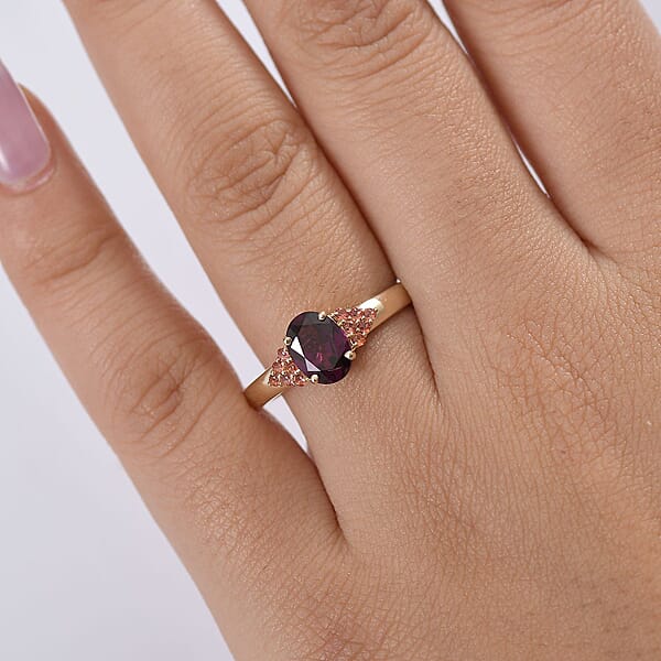 Certified & Appraised Luxoro AAA Radiant Ember Garnet And Padparadscha Sapphire 1.65 Ctw Ring In 10K Yellow Gold