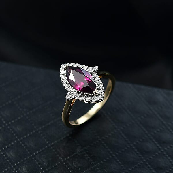 Certified & Appraised Luxoro AAA Radiant Ember Garnet And G-H I2 Diamond 2.00 Ctw Halo Ring In 10K Yellow Gold