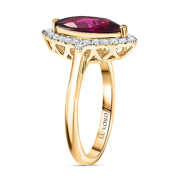 Certified & Appraised Luxoro AAA Radiant Ember Garnet And G-H I2 Diamond 2.00 Ctw Halo Ring In 10K Yellow Gold