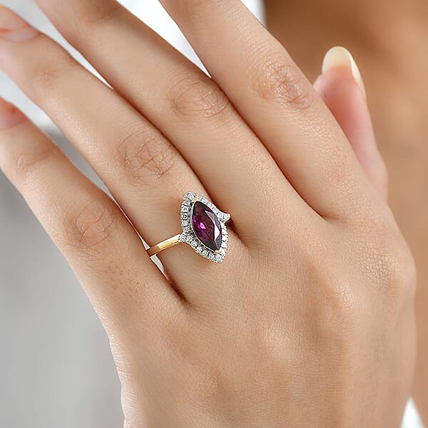Certified & Appraised Luxoro AAA Radiant Ember Garnet And G-H I2 Diamond 2.00 Ctw Halo Ring In 10K Yellow Gold