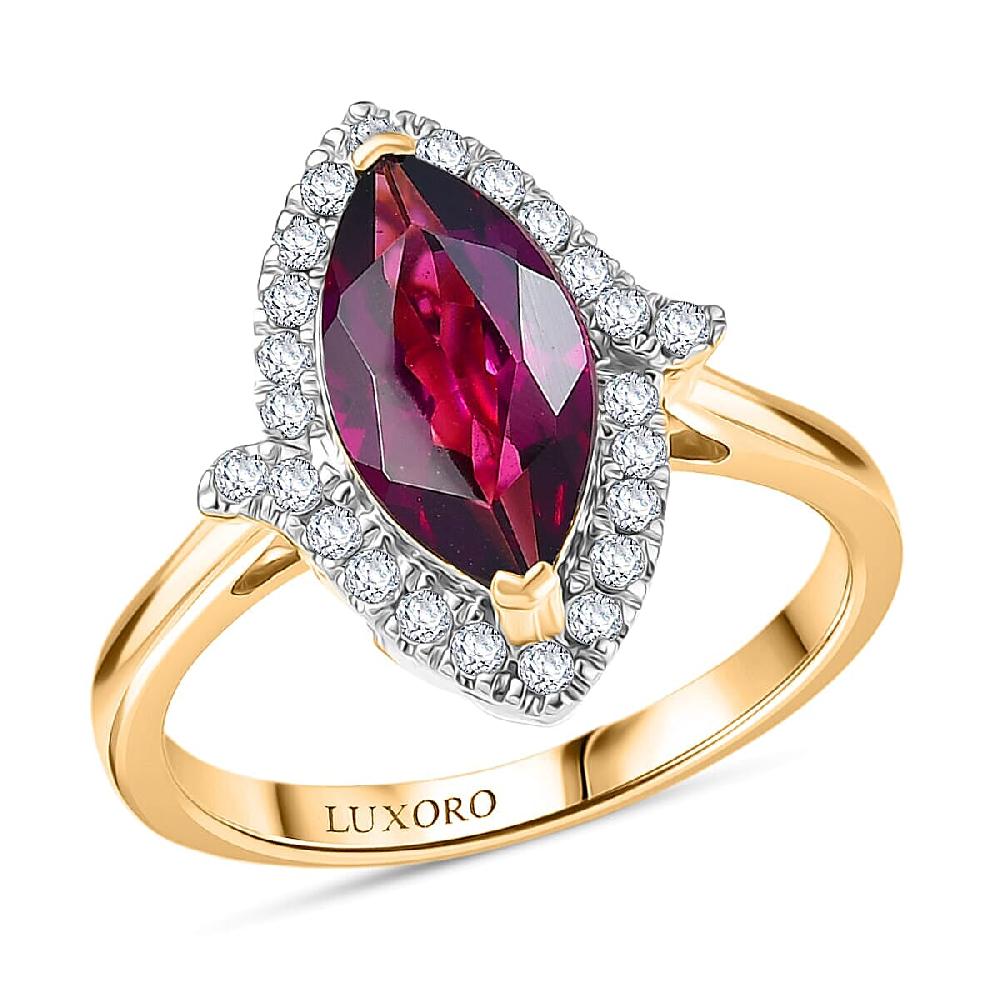 Certified & Appraised Luxoro AAA Radiant Ember Garnet and G-H I2 Diamond 2.00 ctw Halo Ring in 10K Yellow Gold