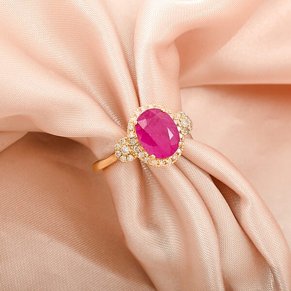 Certified & Appraised Luxoro AAA Royal Ruby And I2 Diamond 2.50 Ctw Ring In 14K Yellow Gold