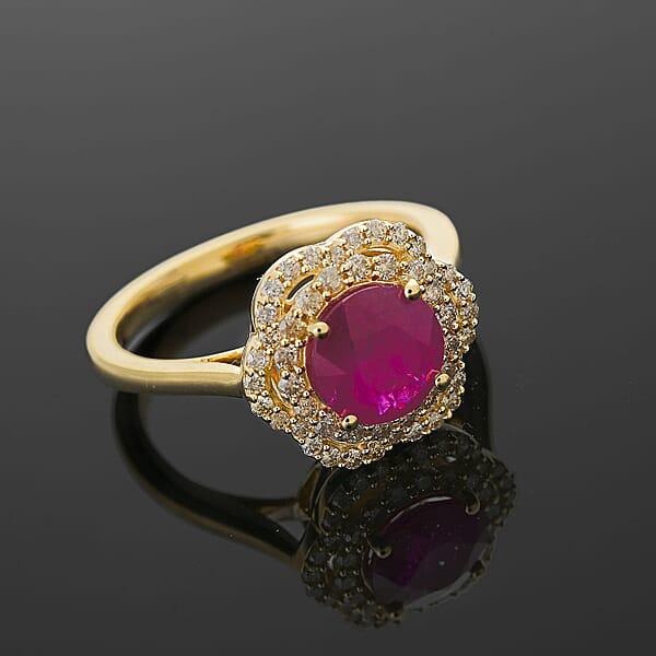Certified & Appraised Luxoro AAA Royal Ruby And I2 Diamond 2.00 Ctw Ring In 14K Yellow Gold 4.10 Grams