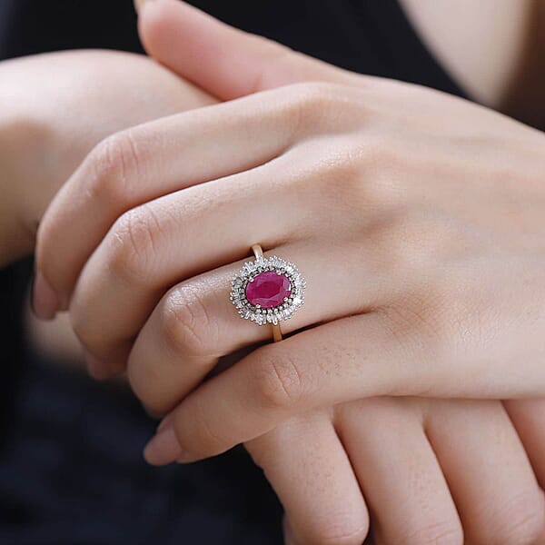 Certified & Appraised Luxoro AAA Royal Ruby G-H I2 Natural Champagne And White Diamond 3.06 Ctw Sunlit Rose Ring In 10K Yellow Gold