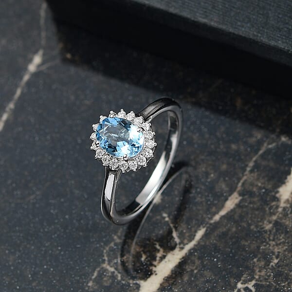 Certified & Appraised Luxoro AAA Santa Maria Aquamarine And G-H I2 Diamond 1.16 Ctw Ring In 14K White Gold