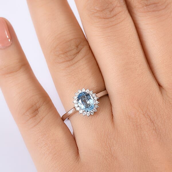 Certified & Appraised Luxoro AAA Santa Maria Aquamarine And G-H I2 Diamond 1.16 Ctw Ring In 14K White Gold