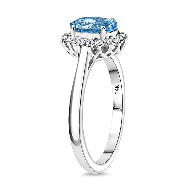 Certified & Appraised Luxoro AAA Santa Maria Aquamarine And G-H I2 Diamond 1.16 Ctw Ring In 14K White Gold