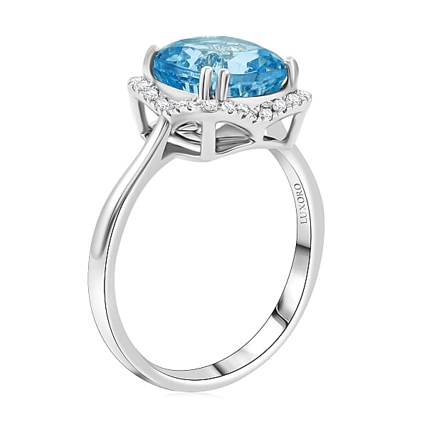 Certified & Appraised Luxoro AAA Santa Maria Aquamarine And G-H I2 Diamond 3.35 Ctw Ring In 14K White Gold
