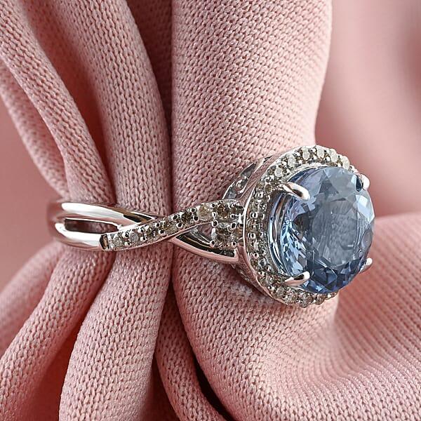 Certified & Appraised Luxoro AAA Santa Maria Aquamarine And G-H I2 Diamond 2.05 Ctw Ring In 14K White Gold 4 Grams