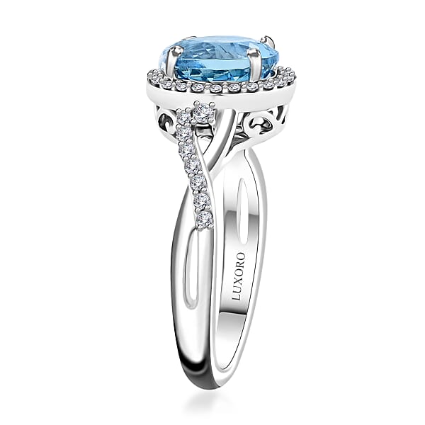 Certified & Appraised Luxoro AAA Santa Maria Aquamarine And G-H I2 Diamond 2.05 Ctw Ring In 14K White Gold 4 Grams