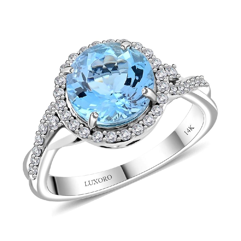 Certified & Appraised Luxoro AAA Santa Maria Aquamarine and G-H I2 Diamond 2.05 ctw Ring in 14K White Gold 4 Grams