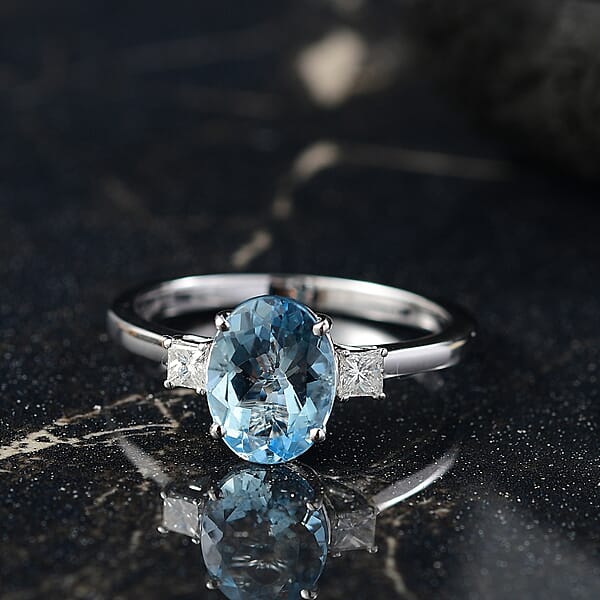 Certified & Appraised Luxoro AAA Santa Maria Aquamarine And G-H I2 Diamond 1.66 Ctw Ring In 14K White Gold
