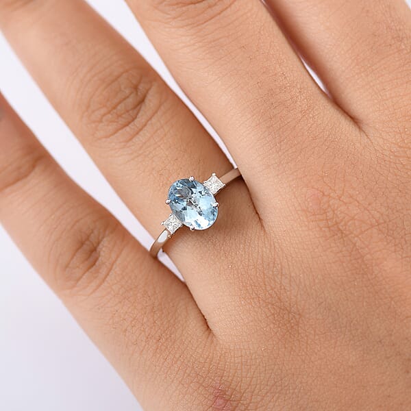Certified & Appraised Luxoro AAA Santa Maria Aquamarine And G-H I2 Diamond 1.66 Ctw Ring In 14K White Gold