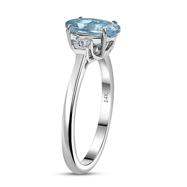 Certified & Appraised Luxoro AAA Santa Maria Aquamarine And G-H I2 Diamond 1.66 Ctw Ring In 14K White Gold