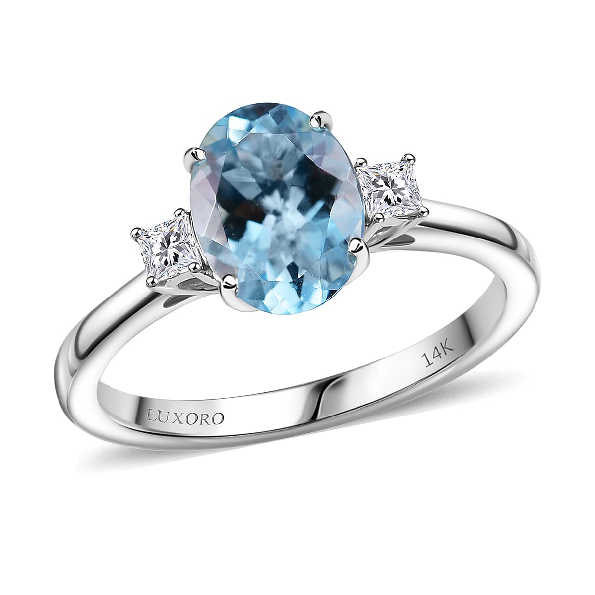 Certified & Appraised Luxoro AAA Santa Maria Aquamarine and G-H I2 Diamond 1.66 ctw Ring in 14K White Gold