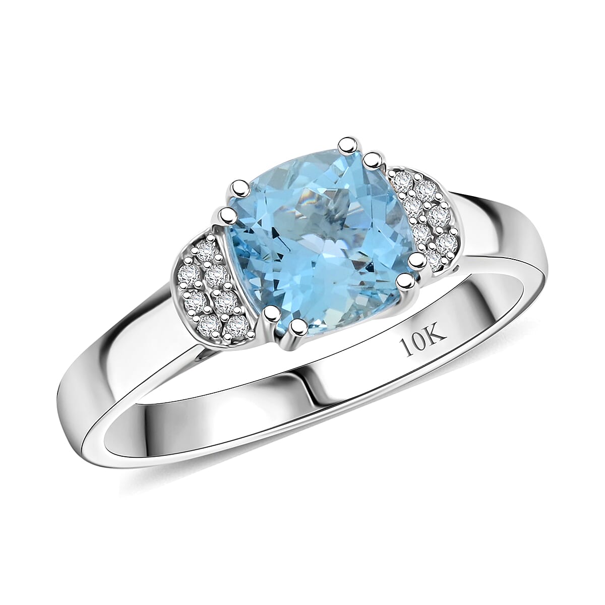 Certified & Appraised Luxoro AAA Santa Maria Aquamarine and G-H I2 Diamond 1.55 ctw Ring in 10K White Gold