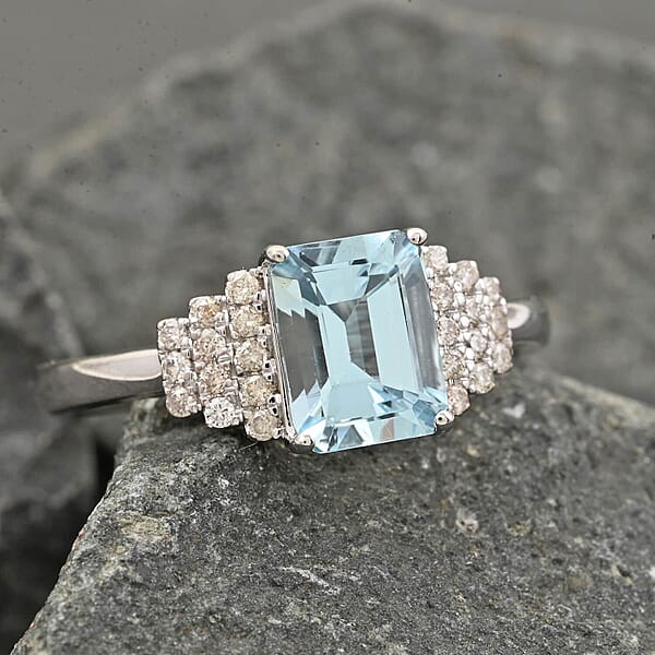 Certified & Appraised Luxoro AAA Santa Maria Aquamarine And G-H I2 Diamond 1.85 Ctw Ring In 14K White Gold