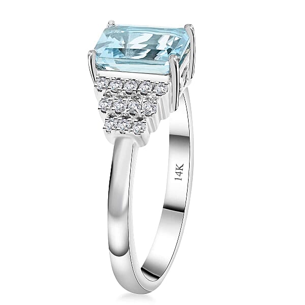 Certified & Appraised Luxoro AAA Santa Maria Aquamarine And G-H I2 Diamond 1.85 Ctw Ring In 14K White Gold