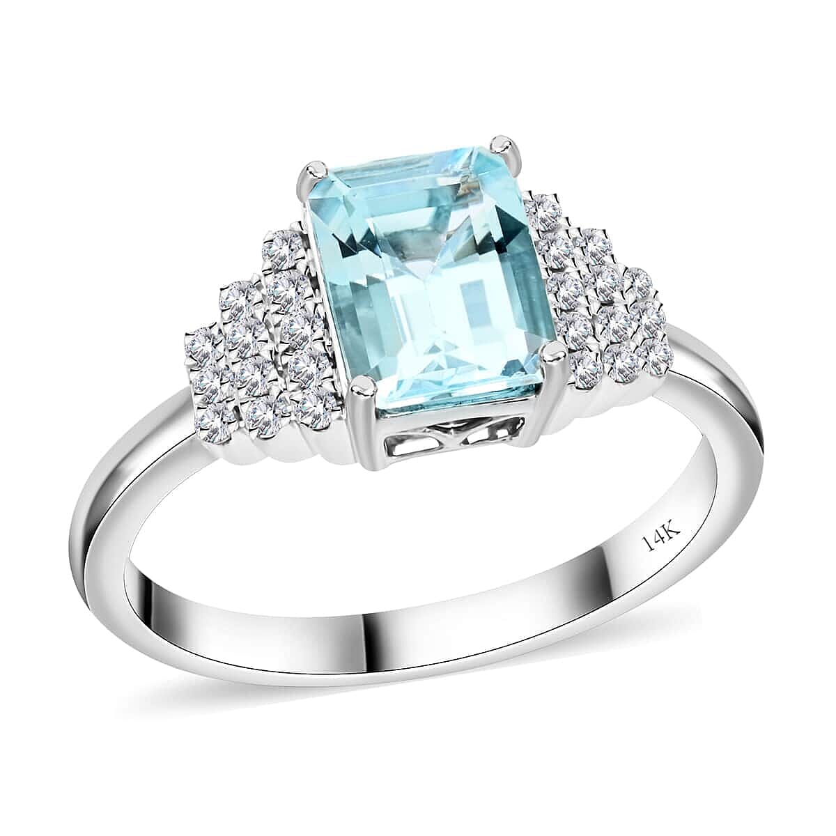 Certified & Appraised Luxoro AAA Santa Maria Aquamarine and G-H I2 Diamond 1.85 ctw Ring in 14K White Gold