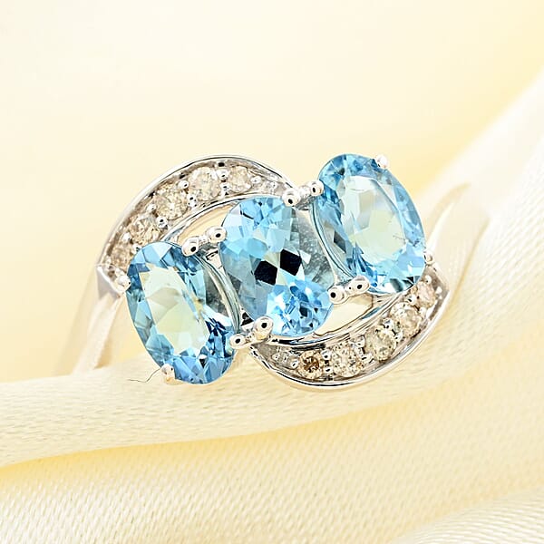 Certified & Appraised Luxoro AAA Santa Maria Aquamarine And I2 Diamond 1.30 Ctw Ring In 14K White Gold