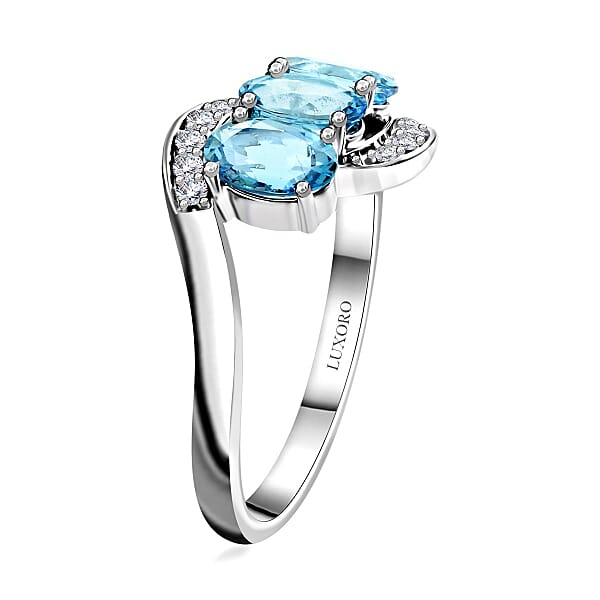 Certified & Appraised Luxoro AAA Santa Maria Aquamarine And I2 Diamond 1.30 Ctw Ring In 14K White Gold