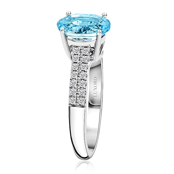 Certified & Appraised Luxoro AAA Santa Maria Aquamarine And G-H I2 Diamond 2.00 Ctw Ring In 14K White Gold