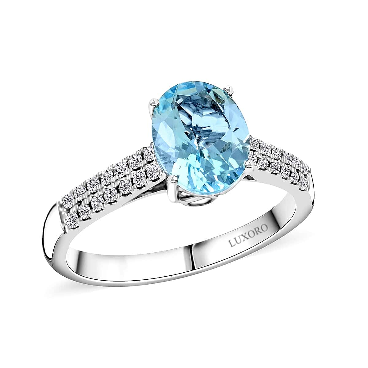 Certified & Appraised Luxoro AAA Santa Maria Aquamarine and G-H I2 Diamond 2.00 ctw Ring in 14K White Gold