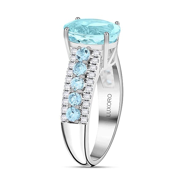 Certified & Appraised Luxoro AAA Santa Maria Aquamarine And G-H I2 Diamond 3.20 Ctw Ring In 14K White Gold 4.56 Grams