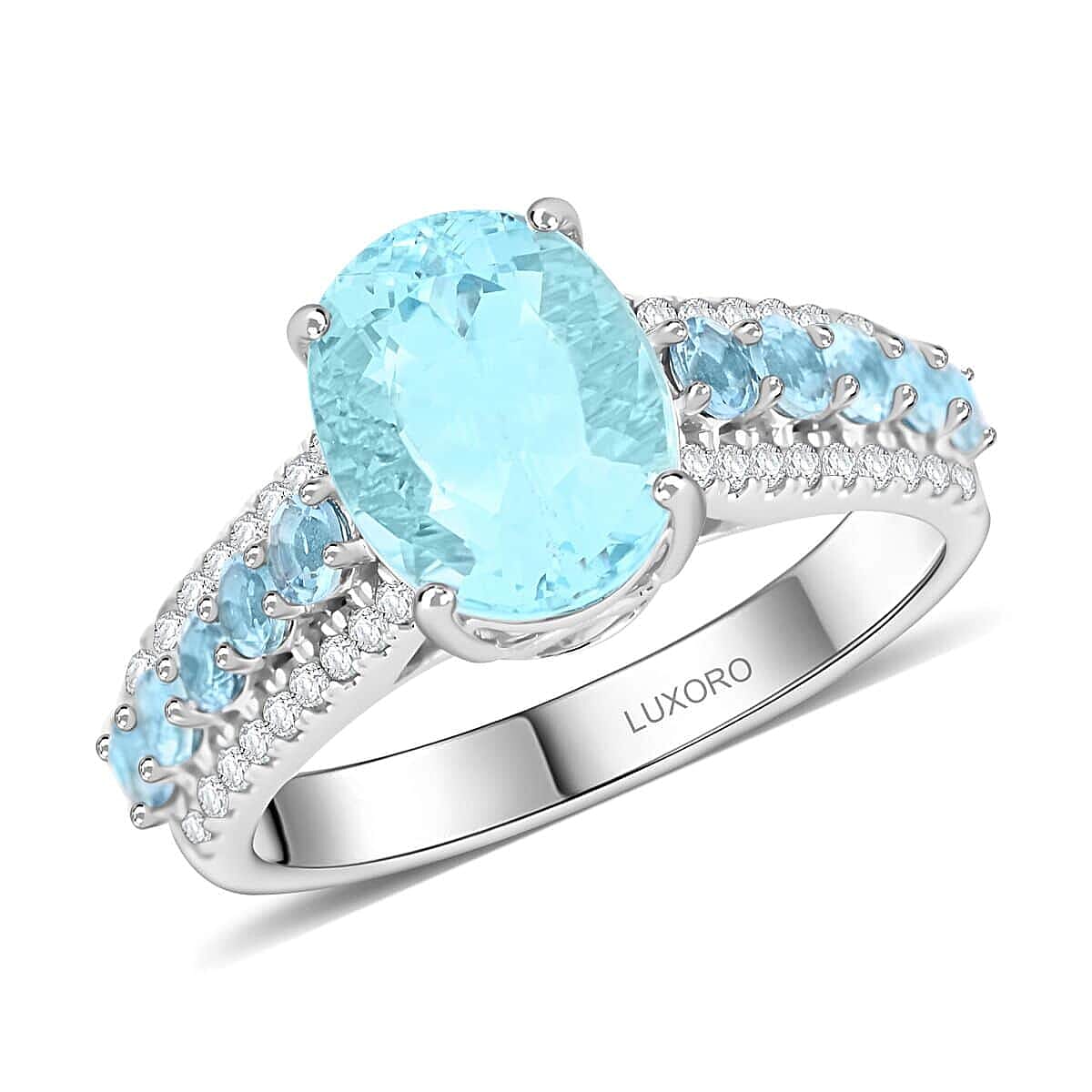 Certified & Appraised Luxoro AAA Santa Maria Aquamarine and G-H I2 Diamond 3.20 ctw Ring in 14K White Gold 4.56 Grams