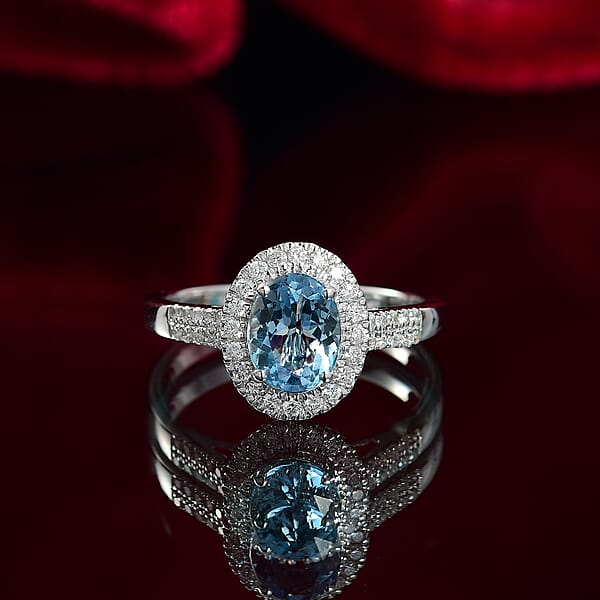 Certified & Appraised Luxoro AAA Santa Maria Aquamarine And G-H I2 Diamond 1.40 Ctw Ring In 14K White Gold