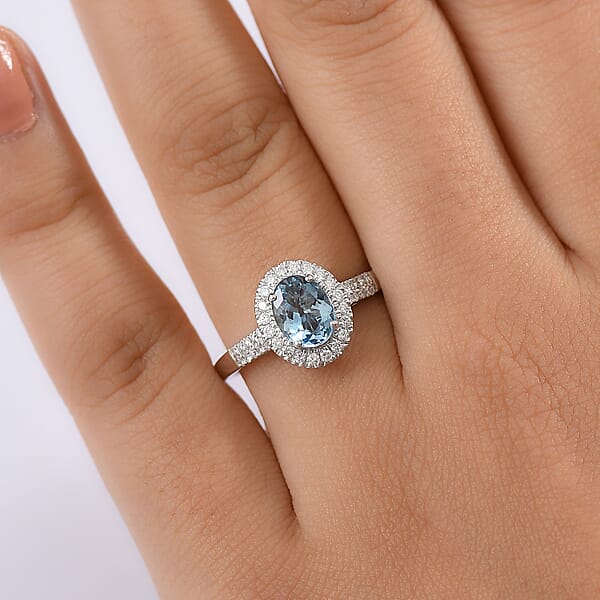 Certified & Appraised Luxoro AAA Santa Maria Aquamarine And G-H I2 Diamond 1.40 Ctw Ring In 14K White Gold