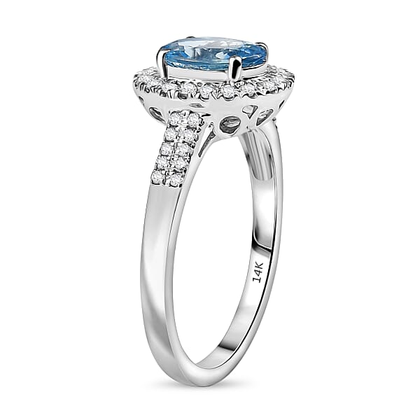 Certified & Appraised Luxoro AAA Santa Maria Aquamarine And G-H I2 Diamond 1.40 Ctw Ring In 14K White Gold